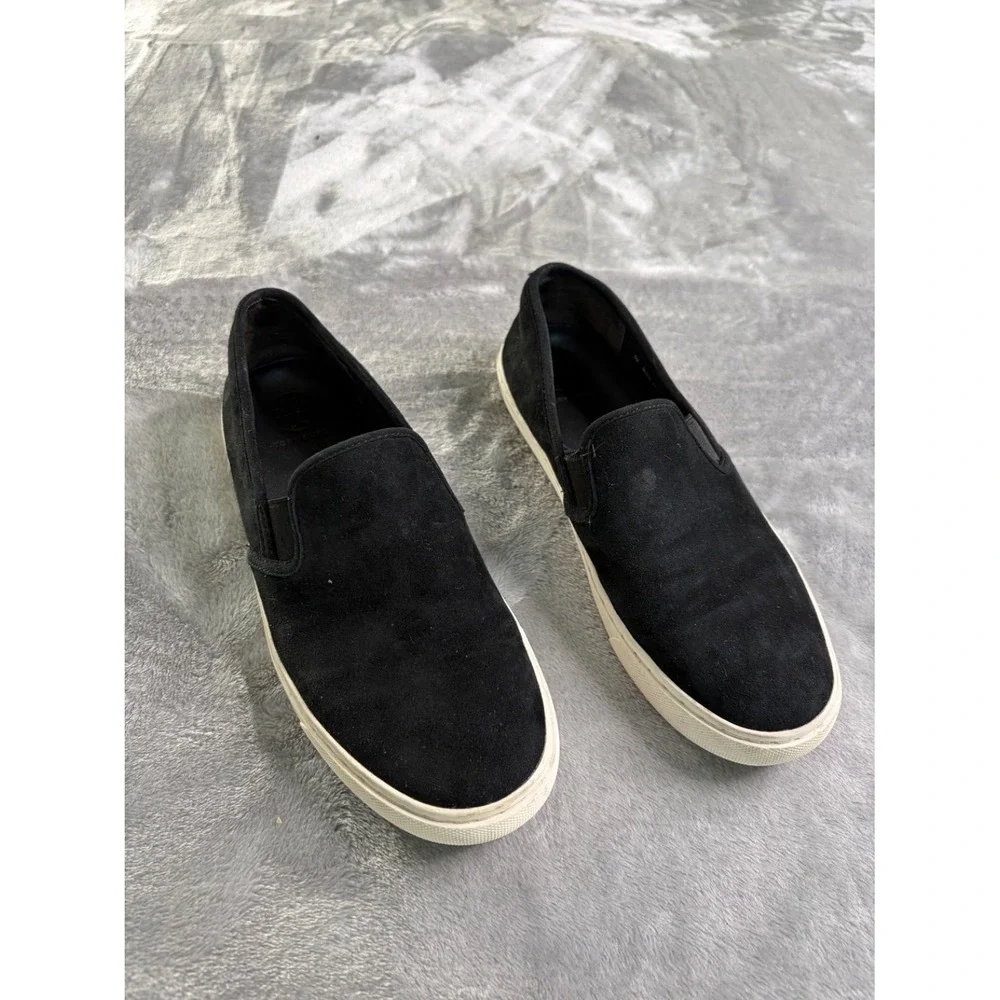 Tory Burch TRVL LITE Women's Size 8M Black Suede Slip On Sneakers Gold Logo Low